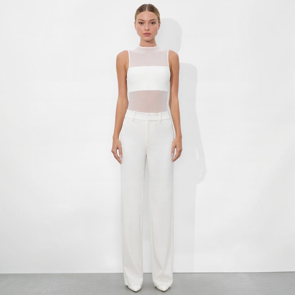 NWT Alice + Olivia Alexander High-Rise Slim Straight Trouser Off White Size 4
